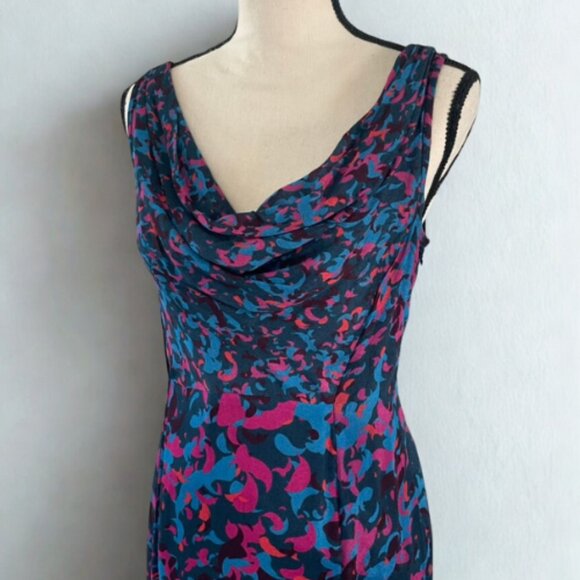 Conditions Apply Anthropologie Cowl Neck Midi Dress Size 2 - Blue Pink Print EUC - Picture 2 of 6